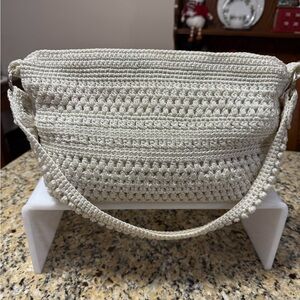 Elegant Cream Crochet Shoulder Bag